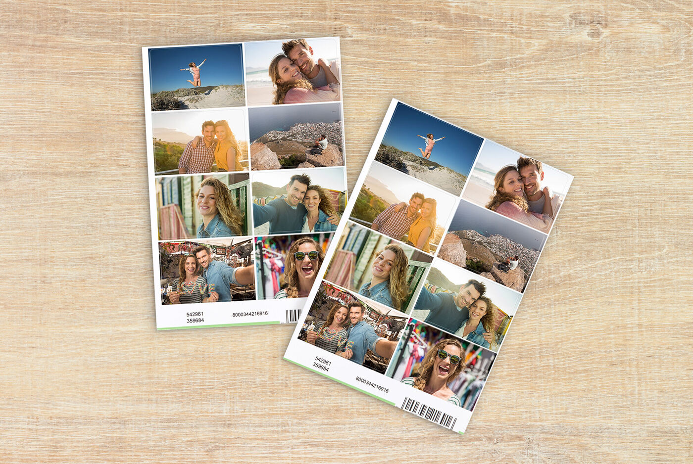 Deux planches d'autocollant composé de plusieurs photos d'amis et de couples en vacances