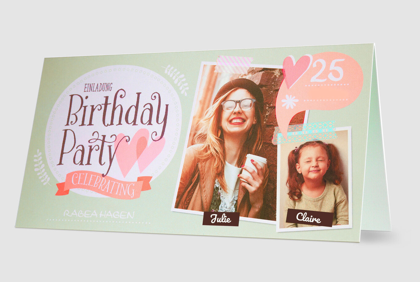 Carte d'invitation colorée pour une fête d'anniversaire avec des images.