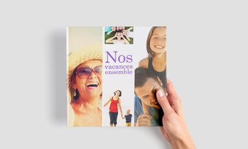 Livre photo coloré avec des photos de vacances de moments en famille.