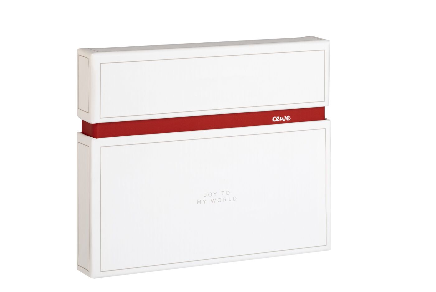 Boîte de rangement photo rectangulaire et fine blanche avec un liseré rouge