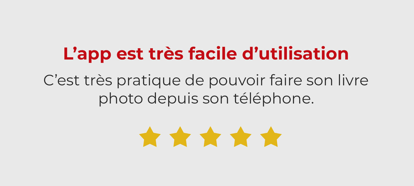 Évaluation positive d'une appli avec cinq étoiles pour sa facilité d'utilisation.