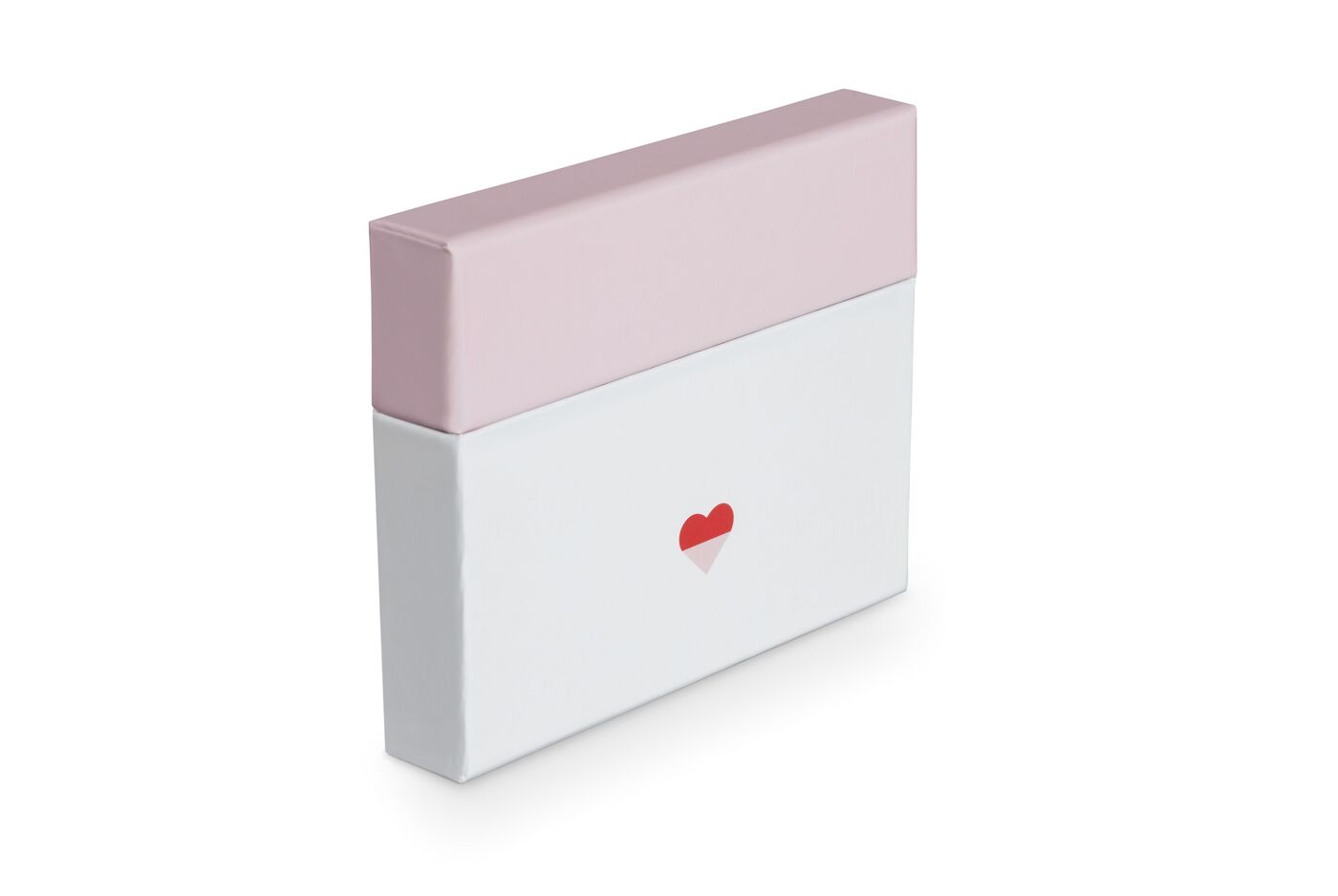 Boîte de rangement photo rectangulaire et fine blanche et rose clair avec un petit cœur rouge