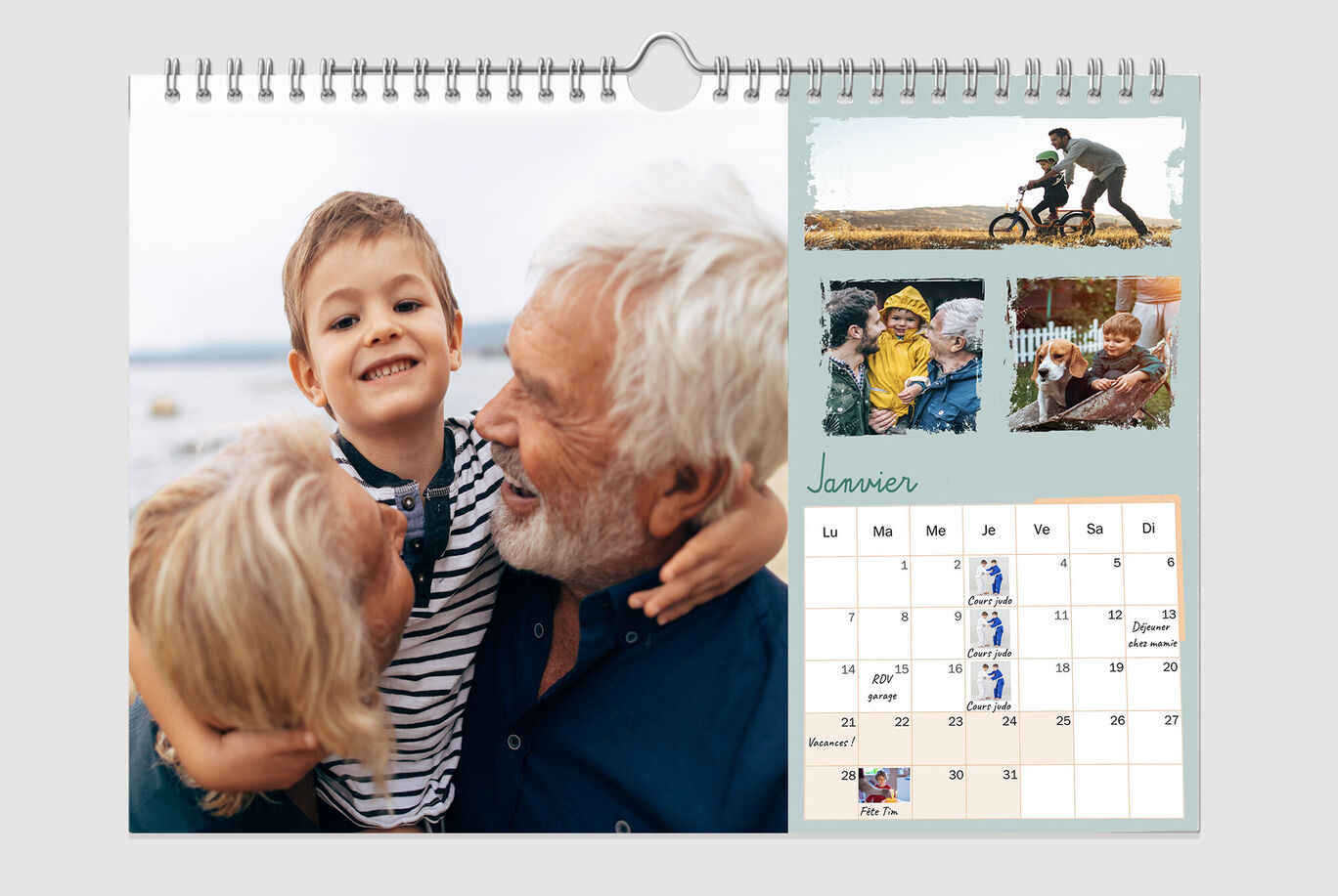La famille profite d'un moment ensemble dans un calendrier photo.