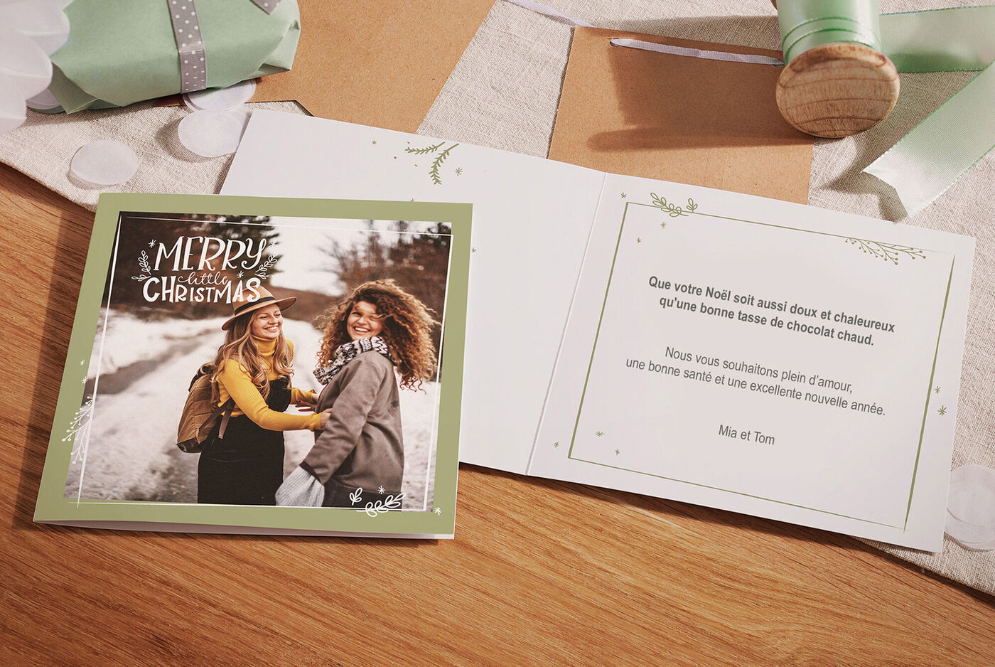Cartes de voeux pour Noël avec photo et texte personnalisé