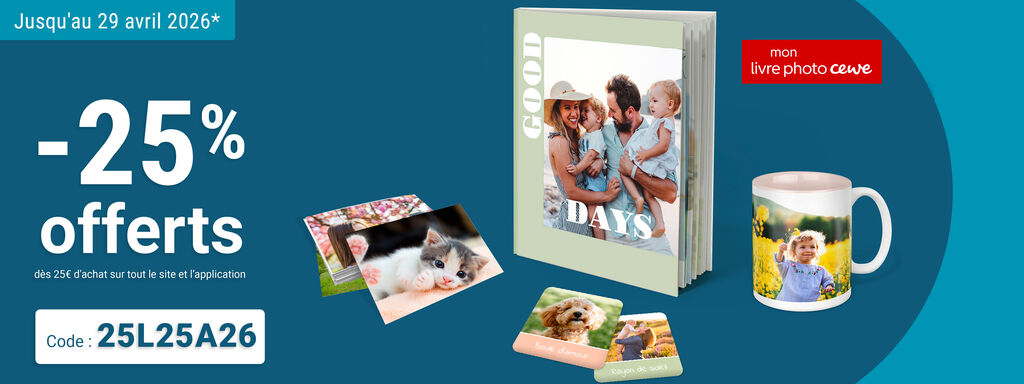 Du 1er au 29 avril 2026, -25% offerts dès 25€ d'achat avec le code 25L25A26. Conditions en bas de page.