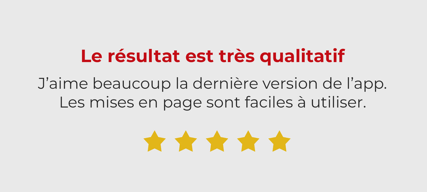 Évaluation positive de l’application avec cinq étoiles dorées
