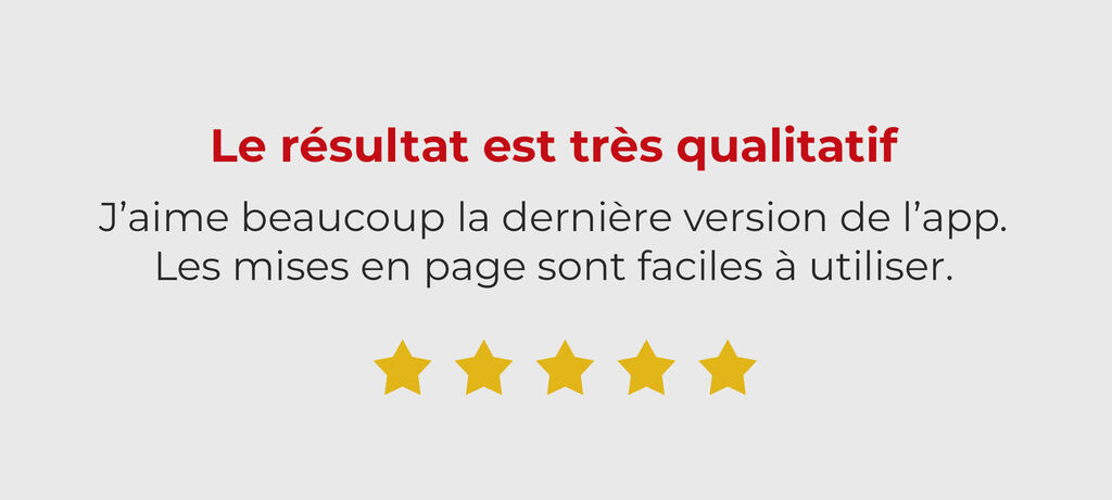 Évaluation positive de l’application avec cinq étoiles dorées